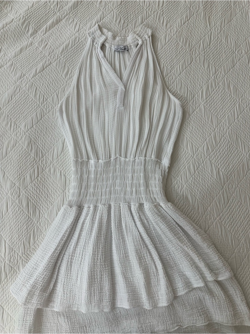 White Smocked Dress in Gauze-Style Fabric